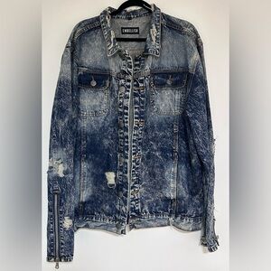 Men’s Embellish Denim Distressed Jean Jacket Size 3XL